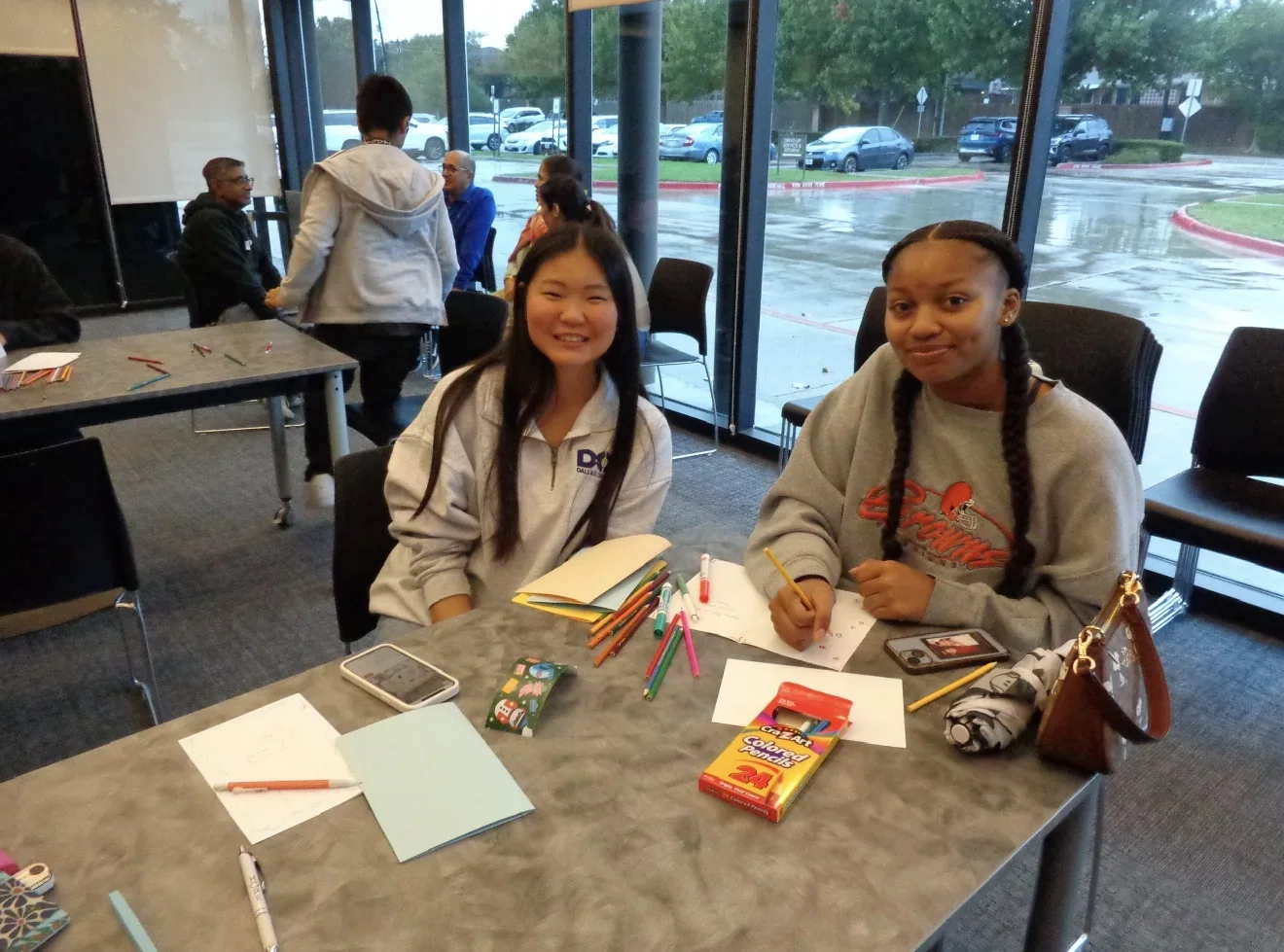 Heart to Heart students making handmade cards at a table.